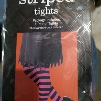 HALLOWEEN COSTUME BLACK Pink STRIPE TIGHTS  COSPLAY WITCH  Medium Child T13